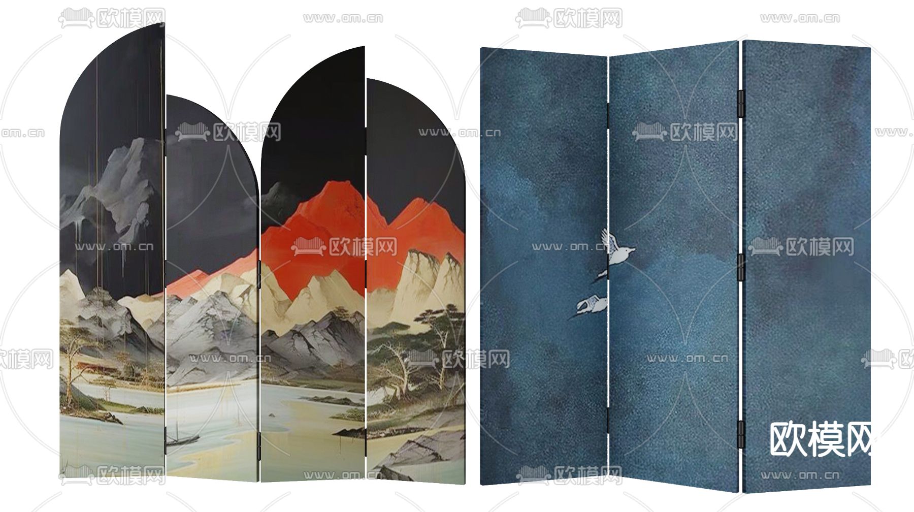 中古风屏风 隔断3d模型下载