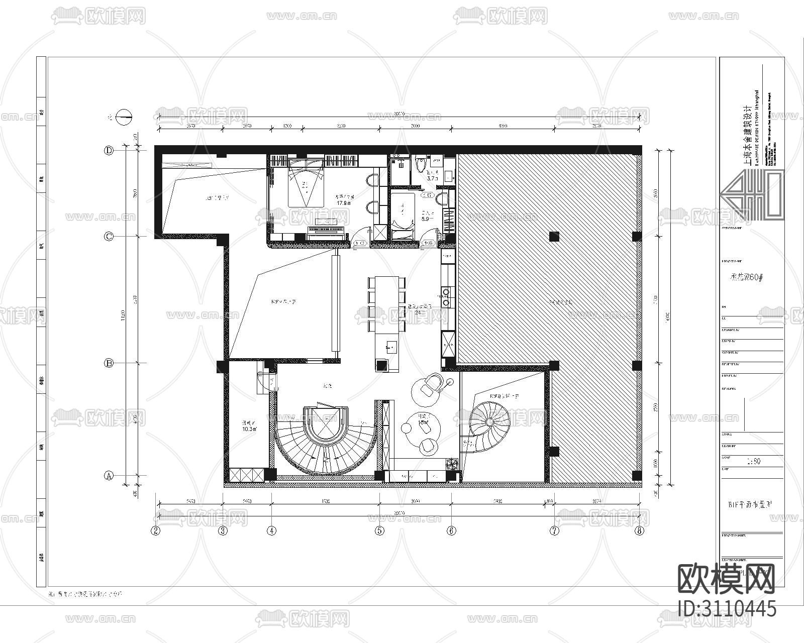 某现代轻奢私人府邸别墅cad施工图下载（渲染图4）