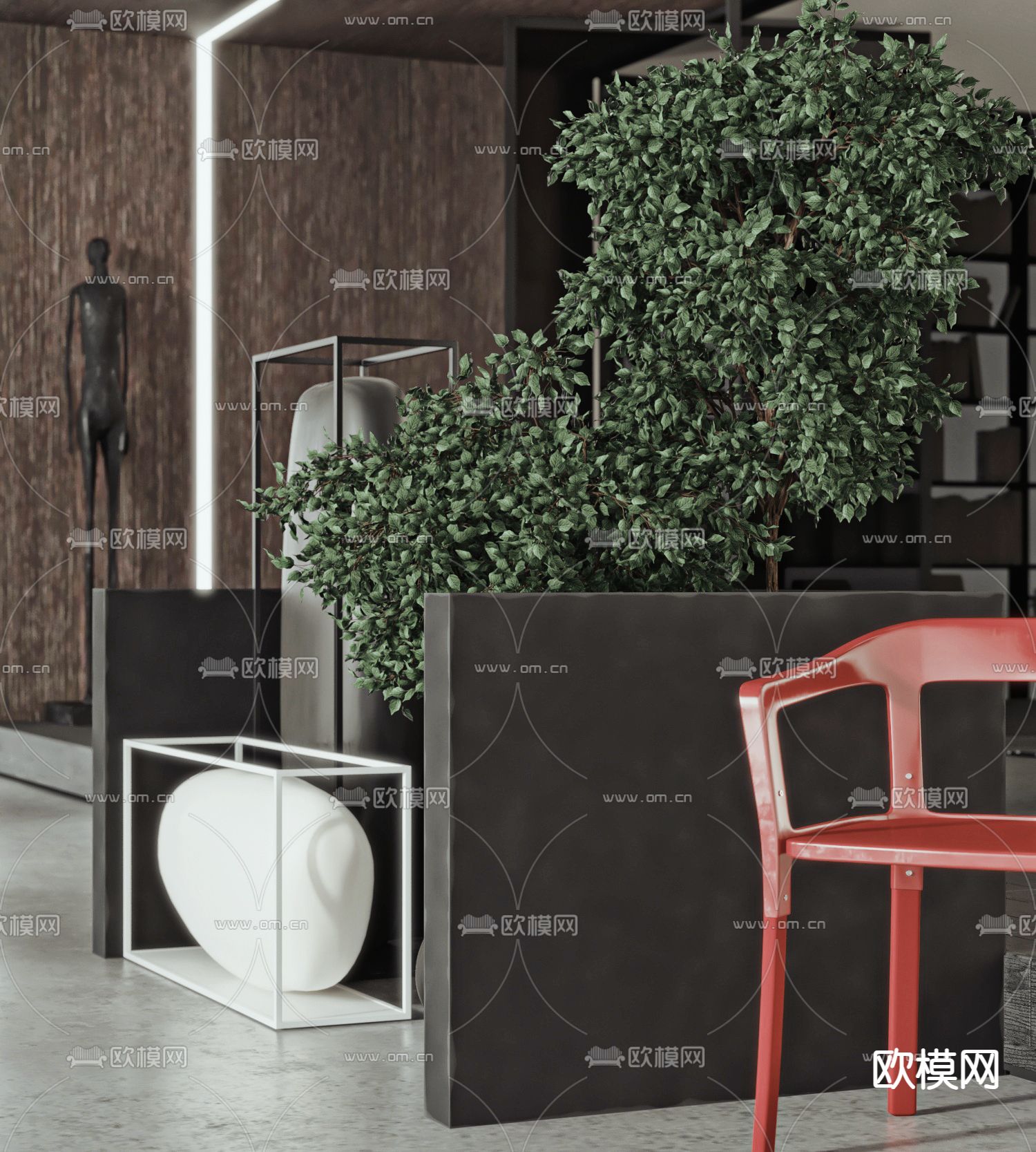 高级灰办公室 办公区3d模型下载（渲染图3）