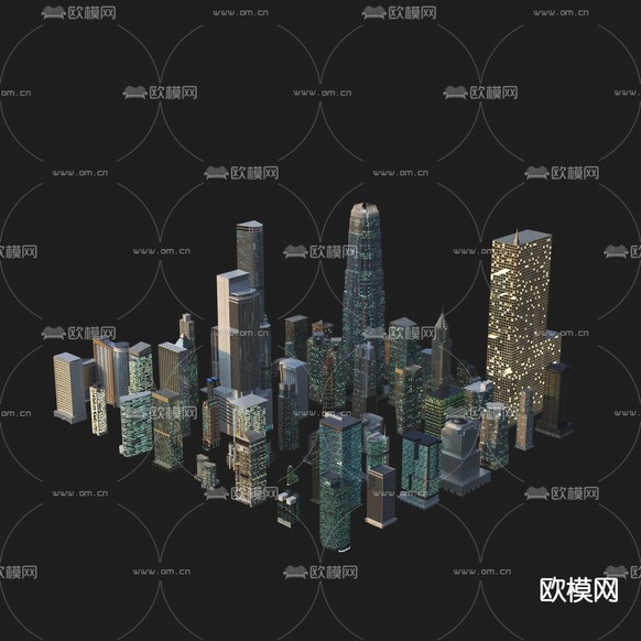 夜景配楼 夜景写字楼3d模型下载