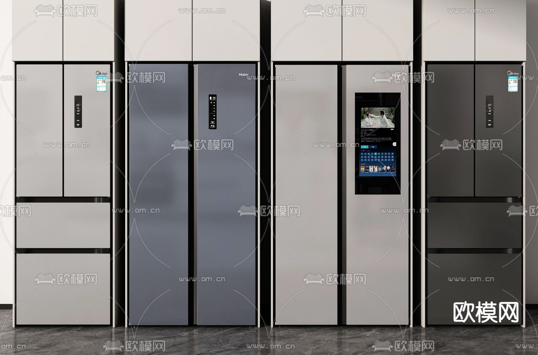 十字门冰箱 双开门冰箱 三开门冰箱3d模型下载