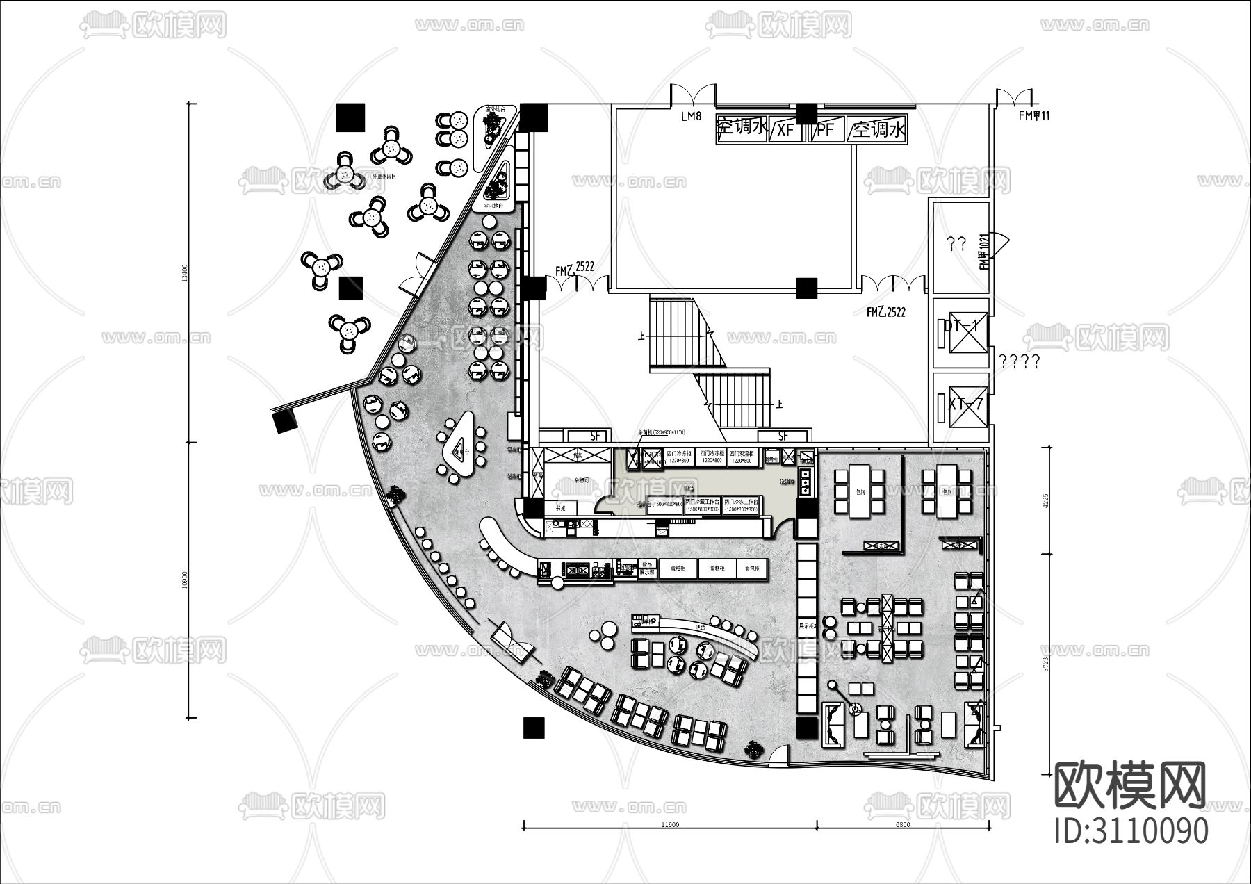 400㎡咖啡馆cad平面图下载