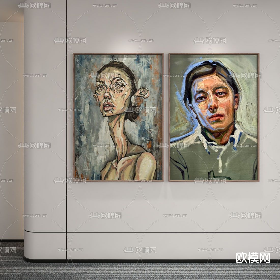 北欧装饰画 油画 抽象人物画3d模型下载