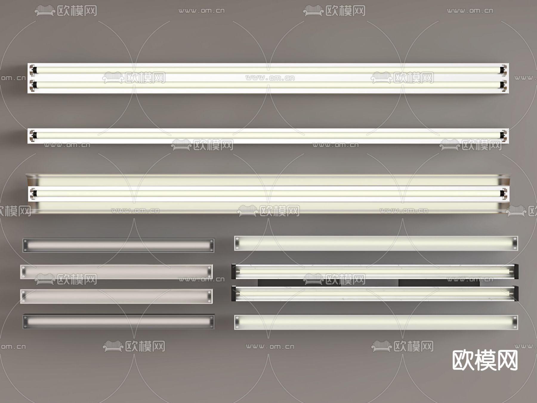 工业风LED日光灯长条线性灯3d模型下载