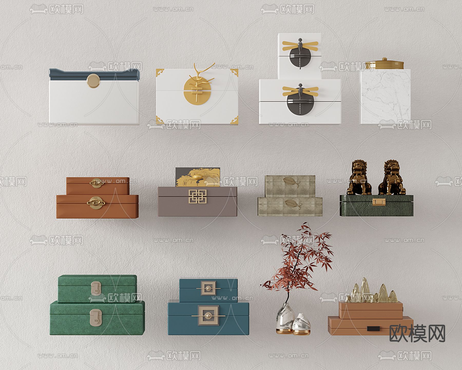 新中式盒子 礼物盒 储物盒 收纳盒 装饰盒3d模型下载