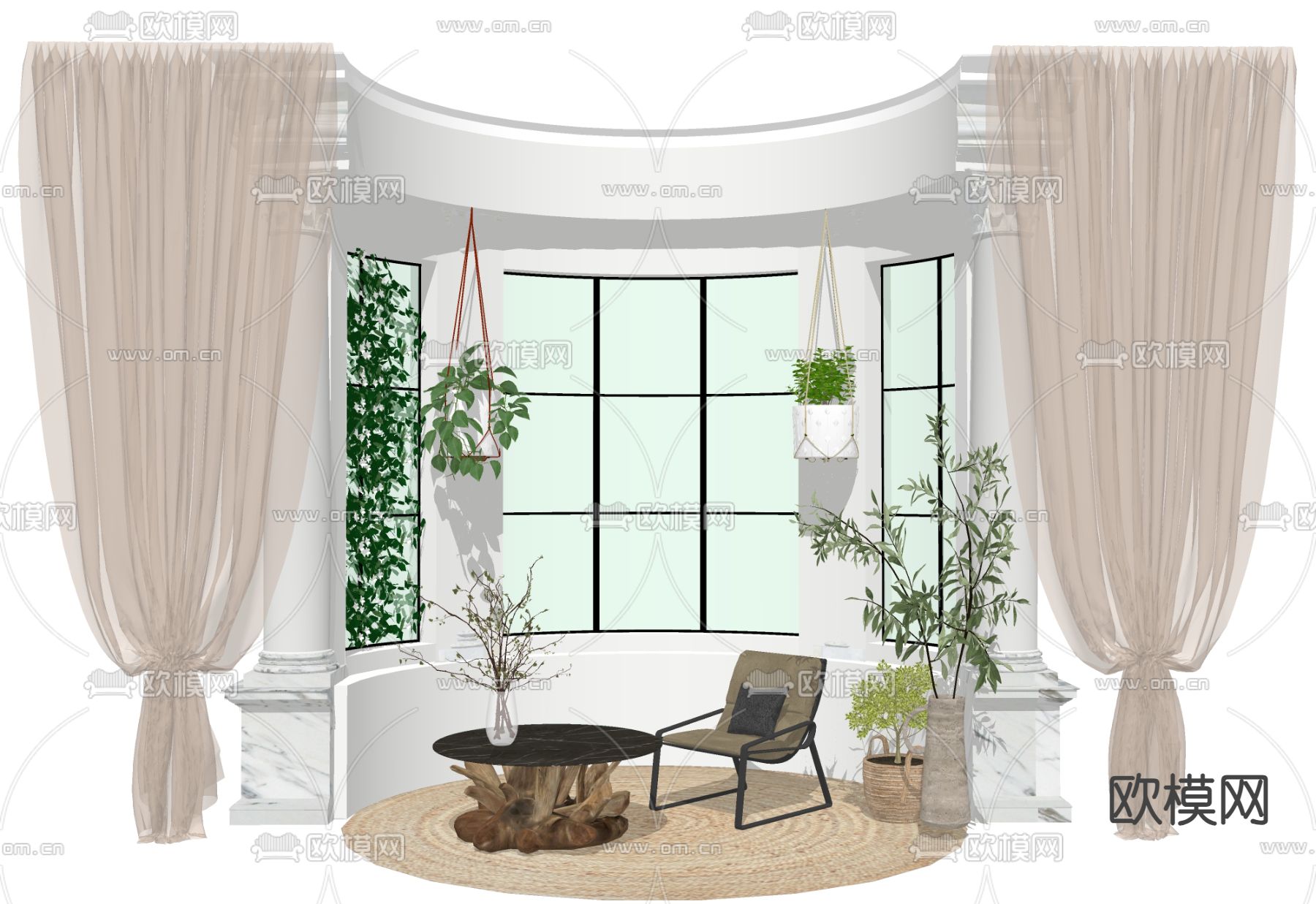 欧式飘窗阳台 休闲露台窗户su模型下载（渲染图1）