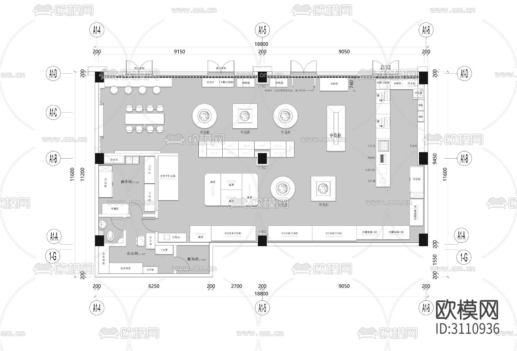 大超市 生活超市cad平面图下载（渲染图1）