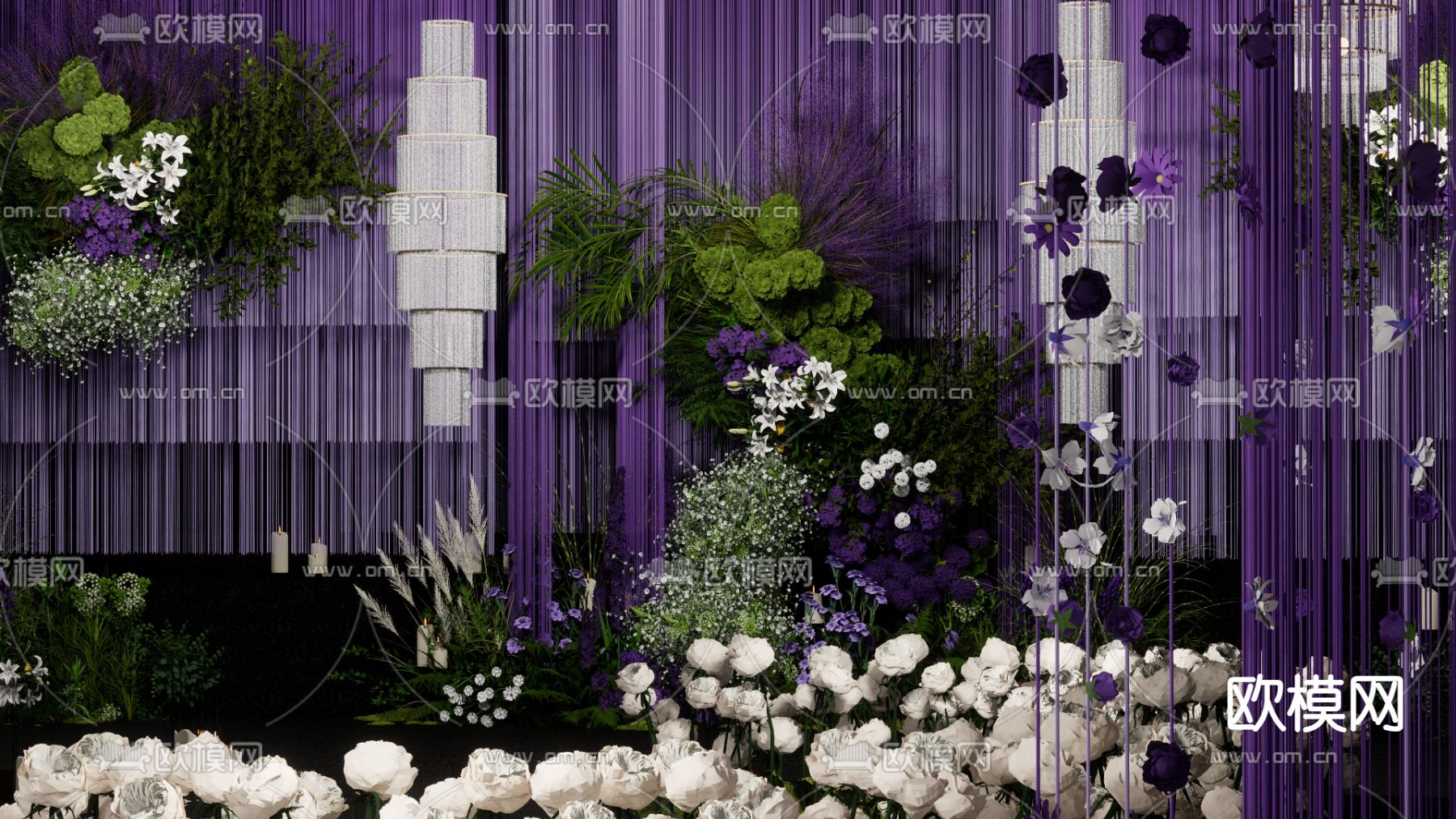 紫色线帘小众 婚庆美陈su模型下载（渲染图3）