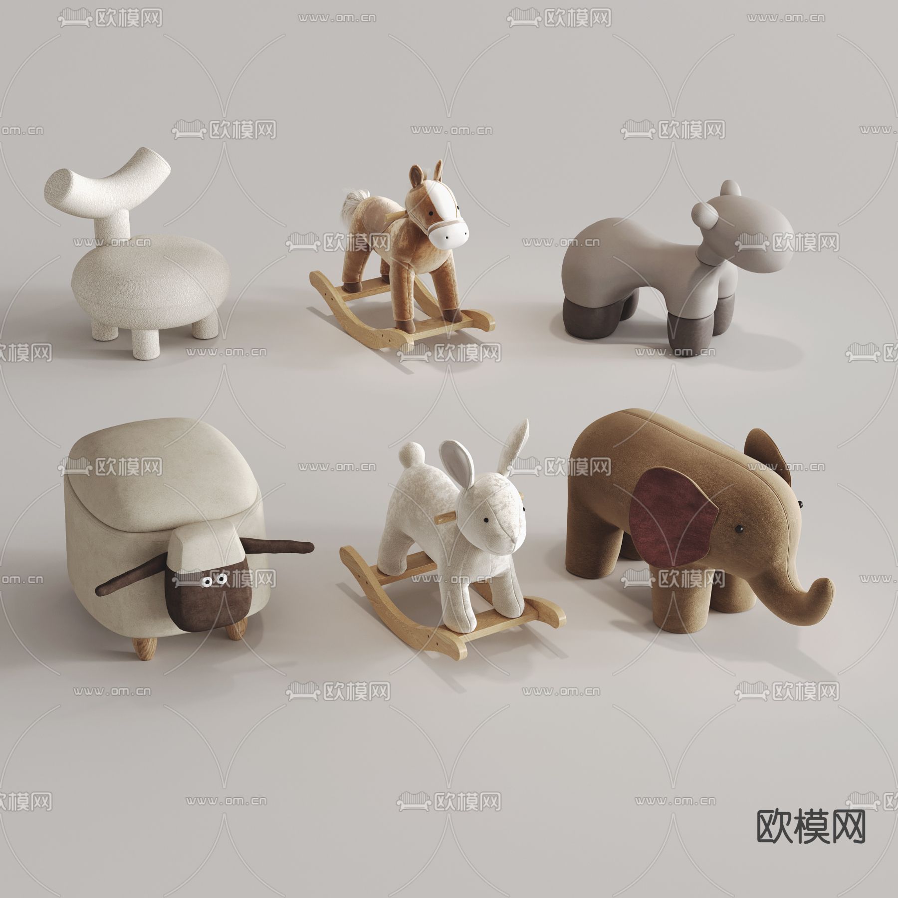 动物儿童椅 木马坐凳3d模型下载