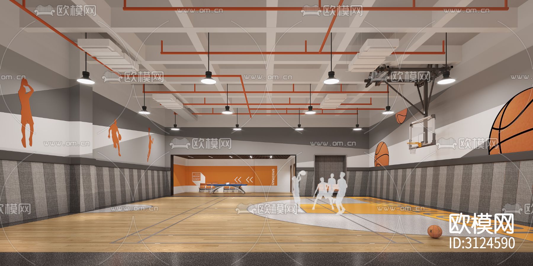 体育馆 篮球馆 运动馆cad平面图下载（渲染图6）
