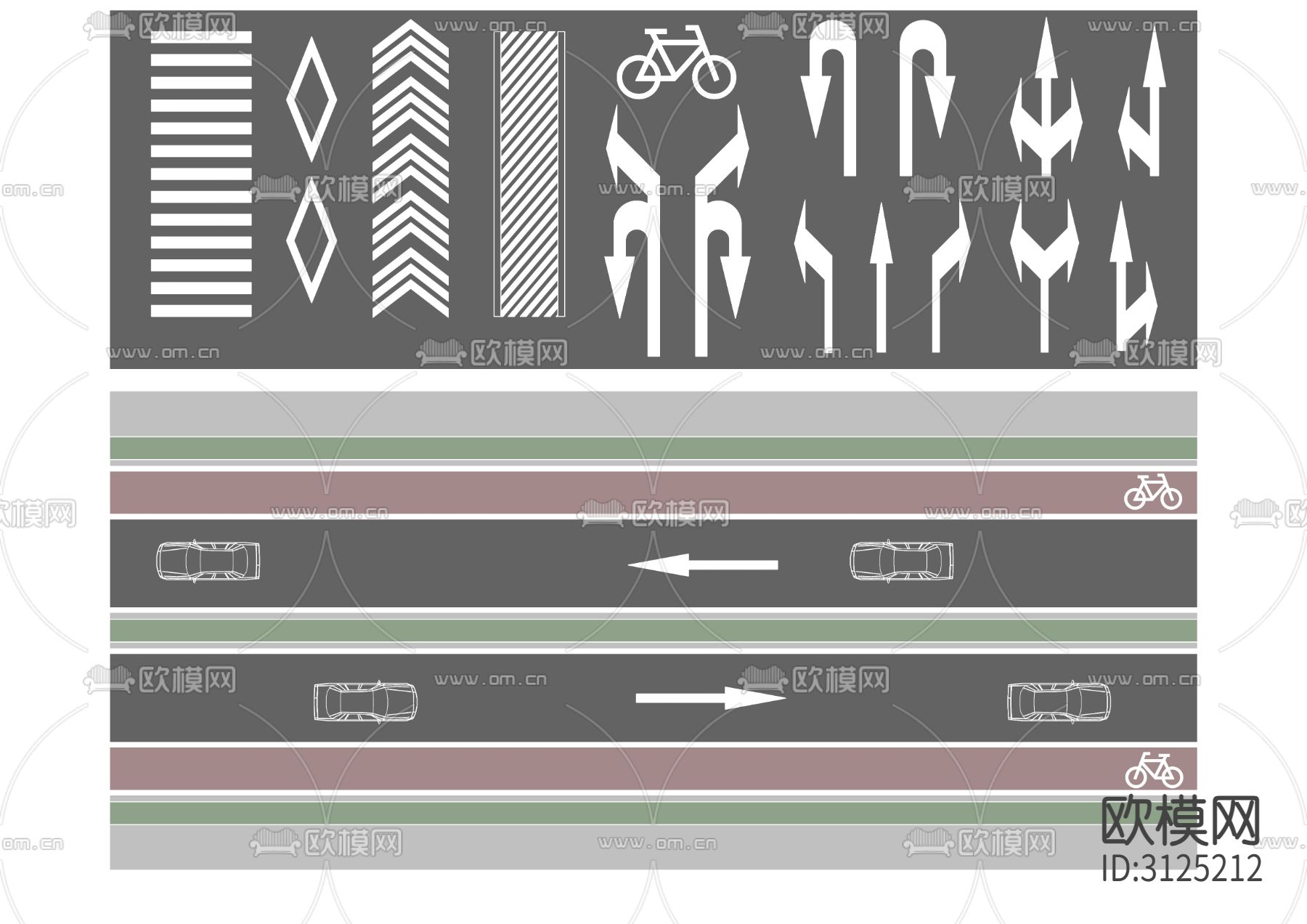 道路导向箭头 交通导向箭头cad平面图下载（渲染图1）