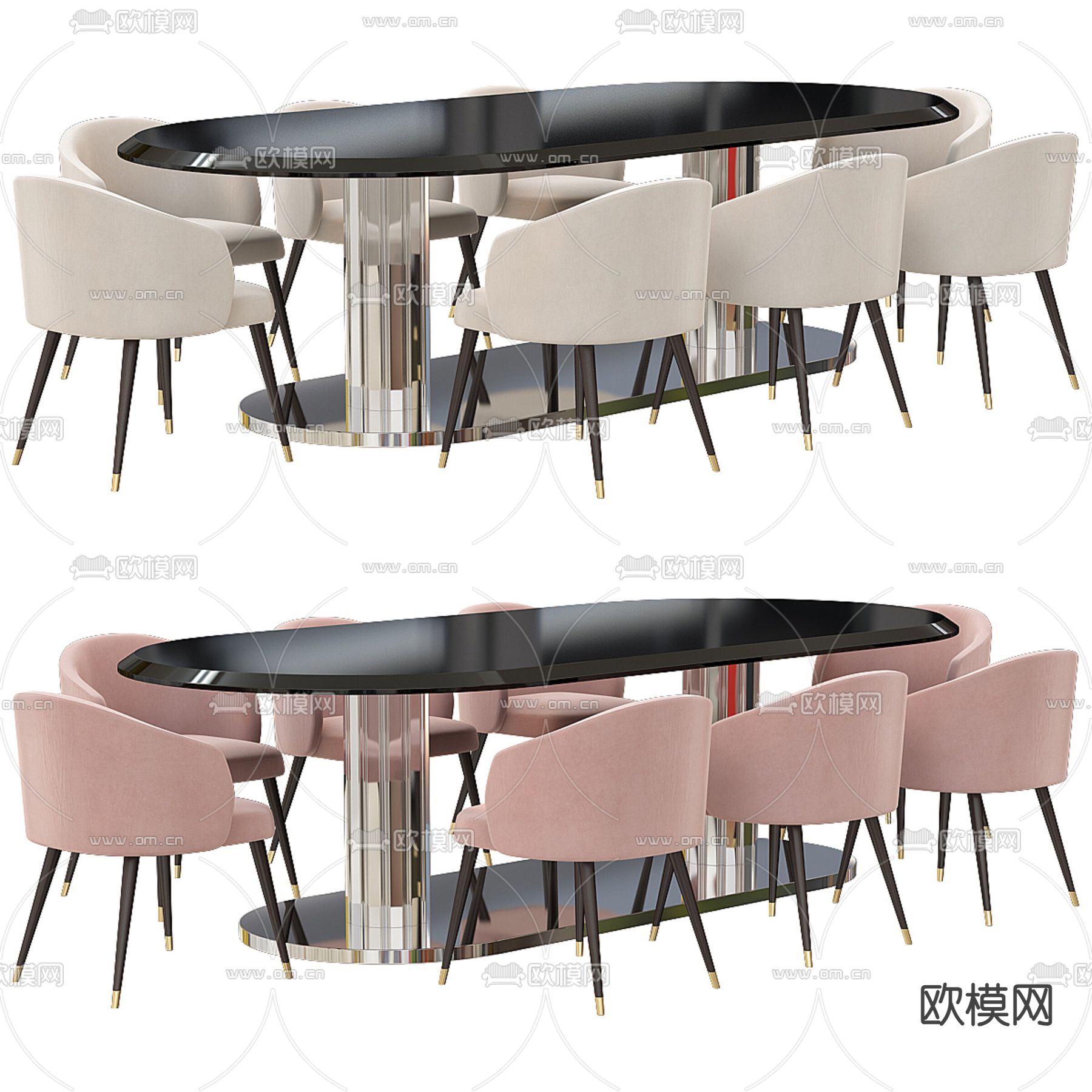 椭圆餐桌椅3d模型下载