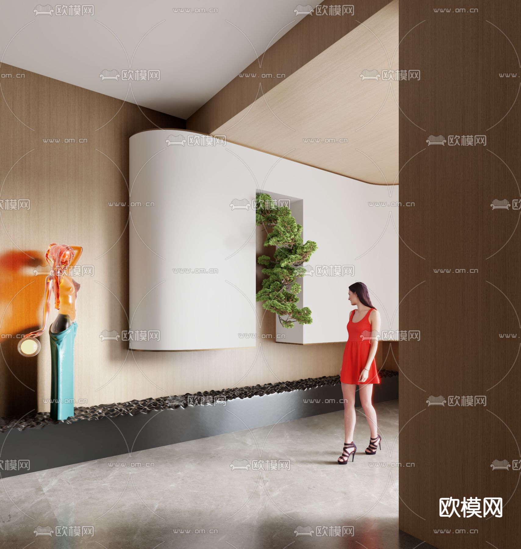 办公室 过道景观su模型下载（渲染图1）