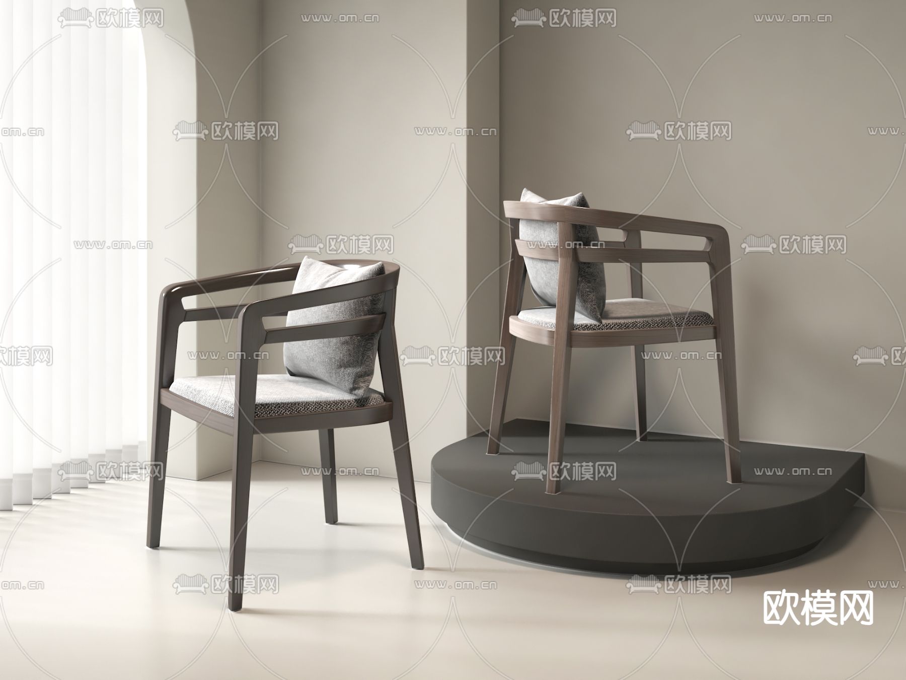 新中式单椅 椅子su模型下载（渲染图1）