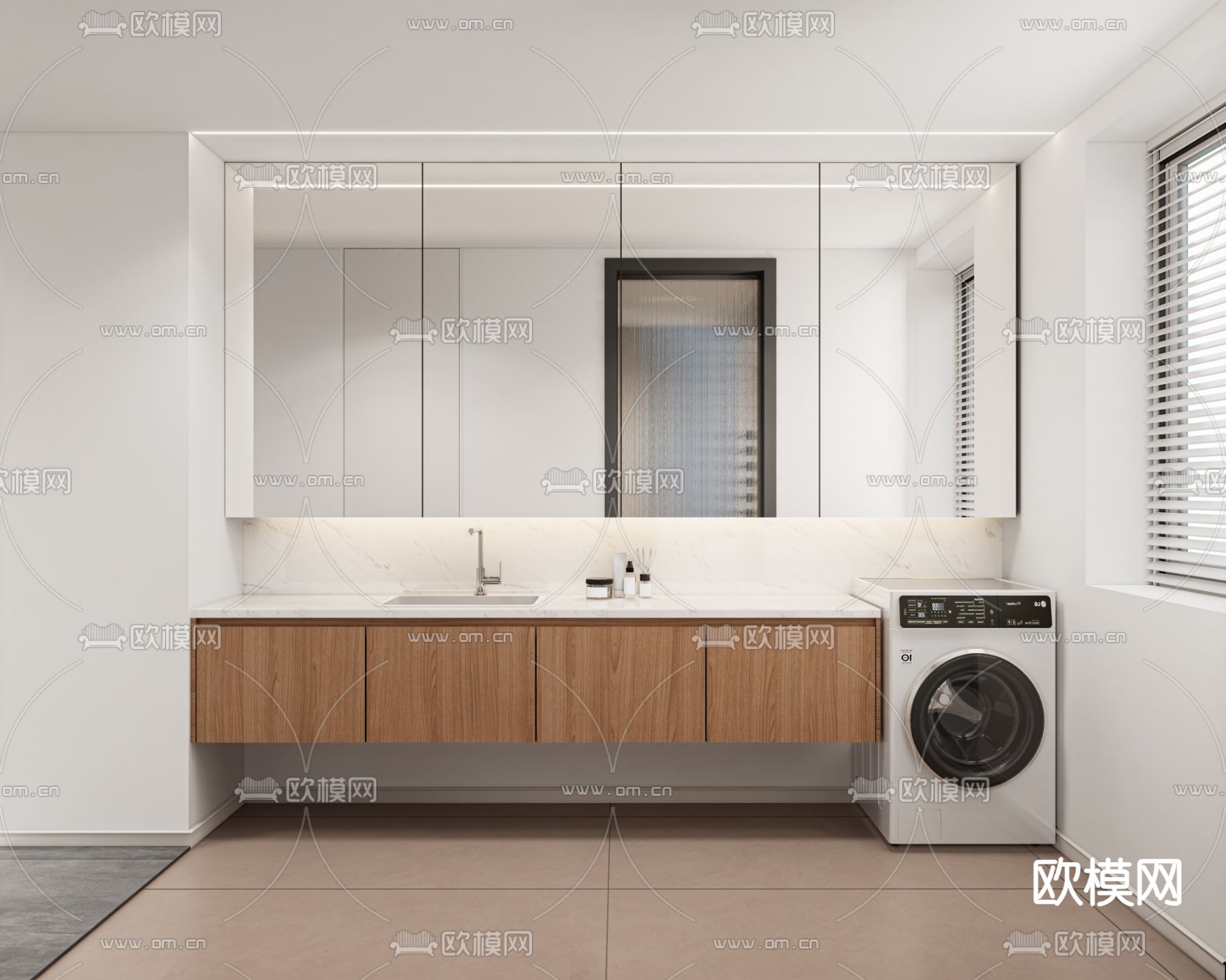 现代卫生间 洗手台su模型下载（渲染图1）