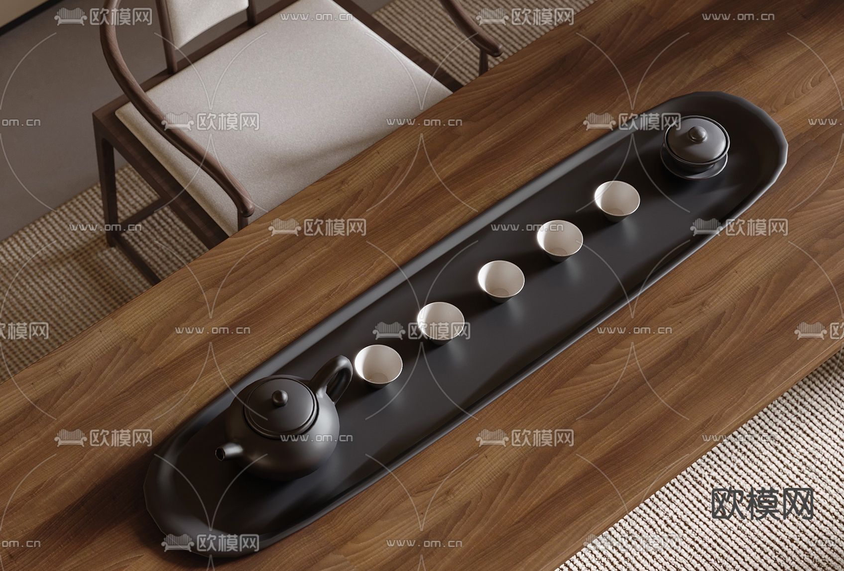 现代茶具 茶壶su模型下载（渲染图1）