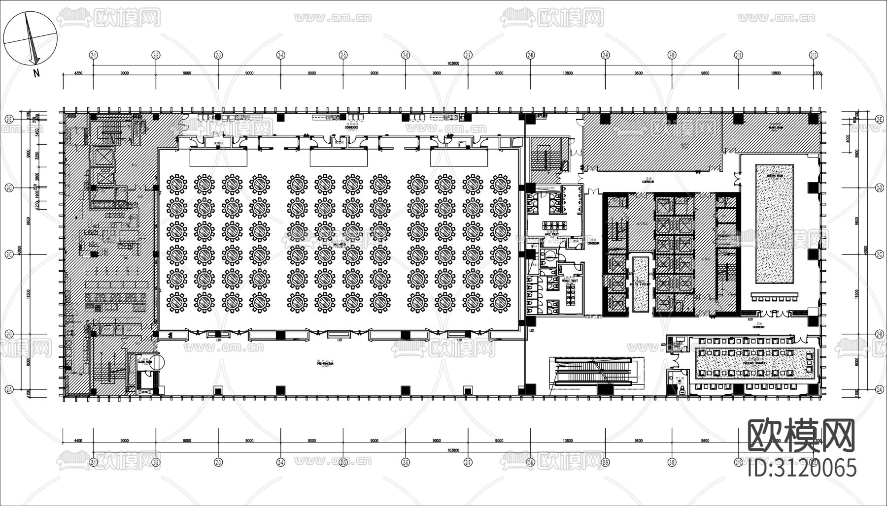 酒店千平宴会厅cad平面图下载（渲染图2）