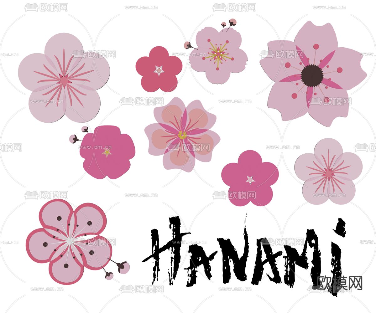 樱花墙饰 花卉剪影 图标墙贴su模型下载（渲染图1）