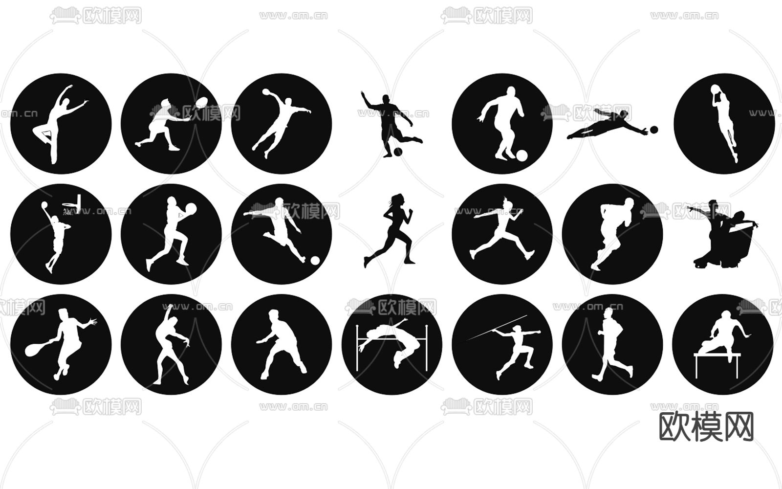 运动员剪影 体育运动图标su模型下载（渲染图2）