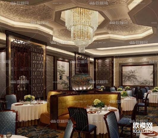 中餐厅cad施工图下载（渲染图6）