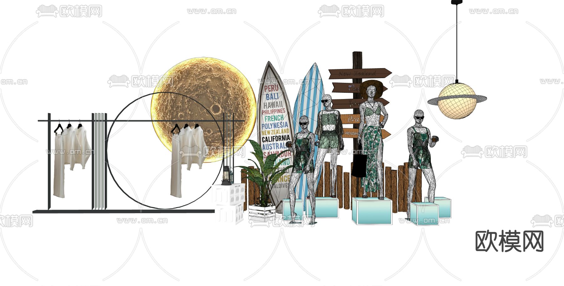 服装店模特 模特橱窗su模型下载（渲染图2）