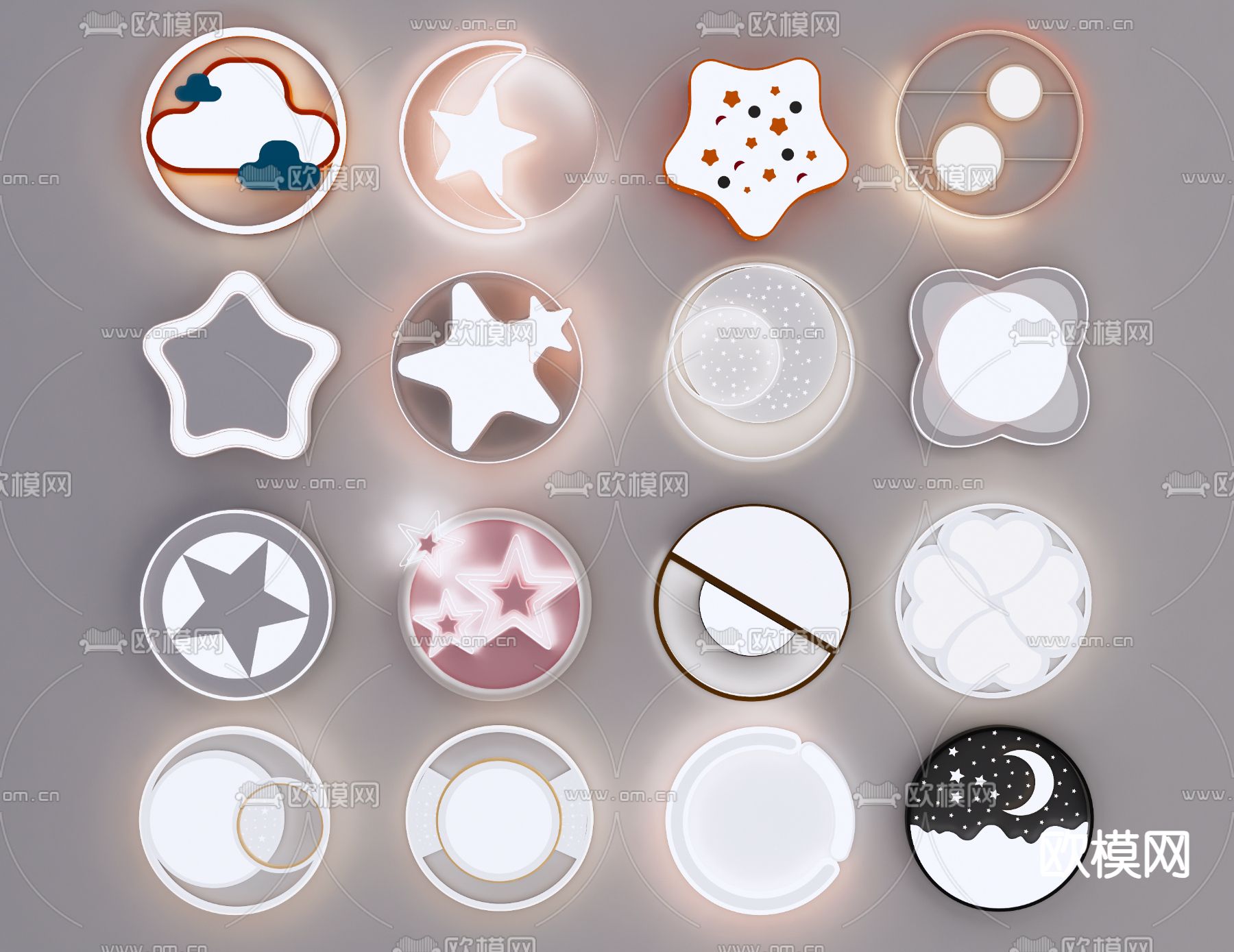 北欧儿童灯 吸顶灯 卡通卧室灯su模型下载（渲染图2）