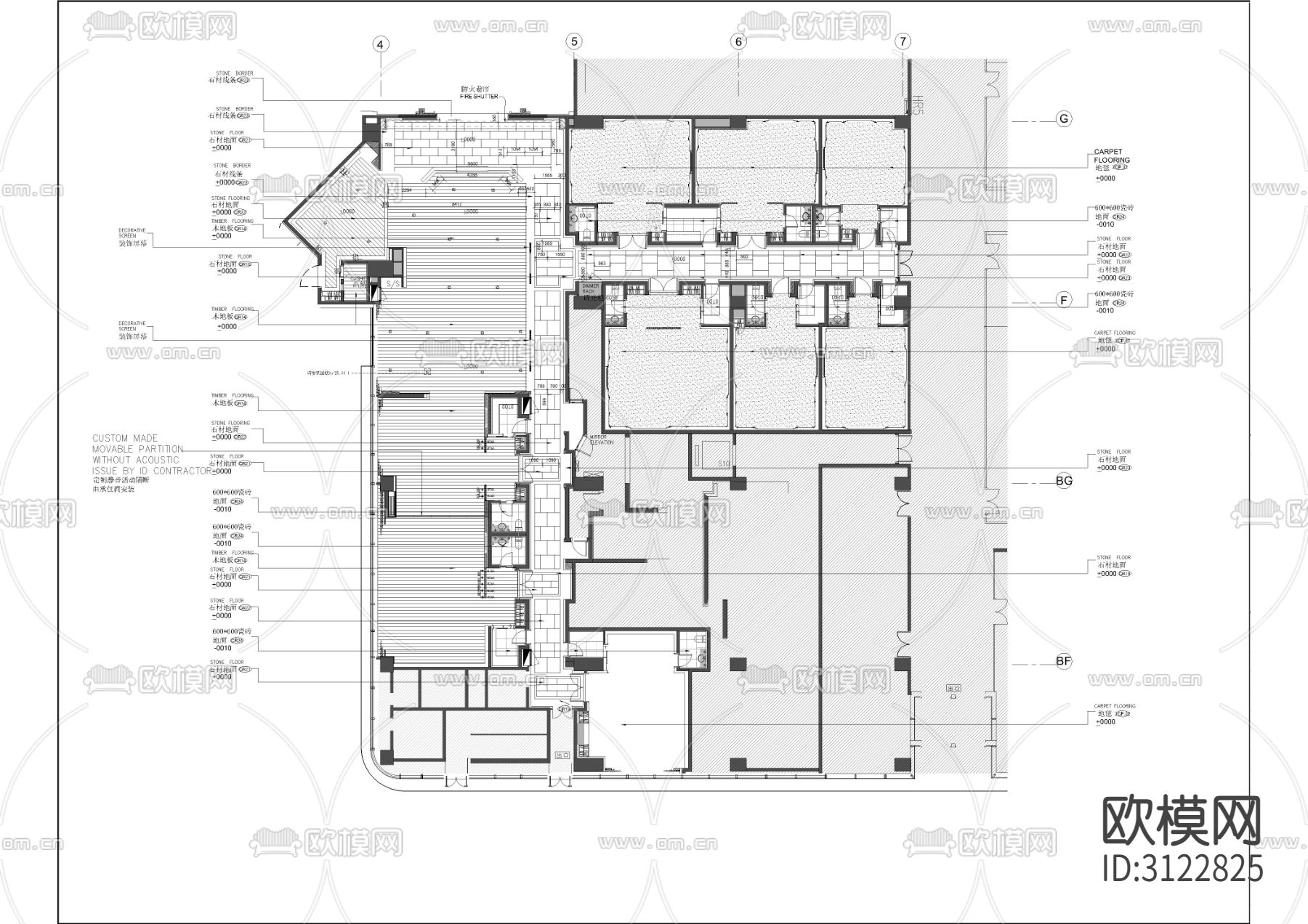 中餐厅cad施工图下载（渲染图1）