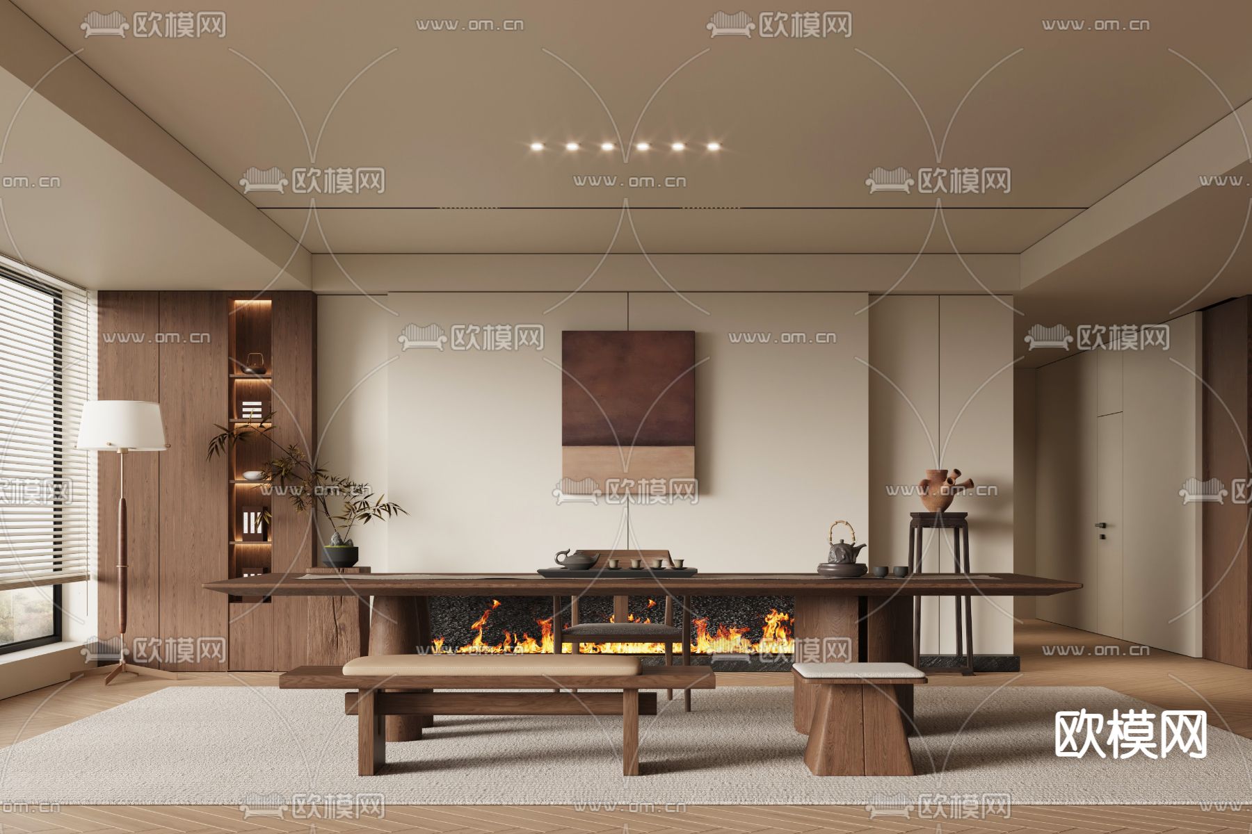 中古风茶室su模型下载（渲染图2）