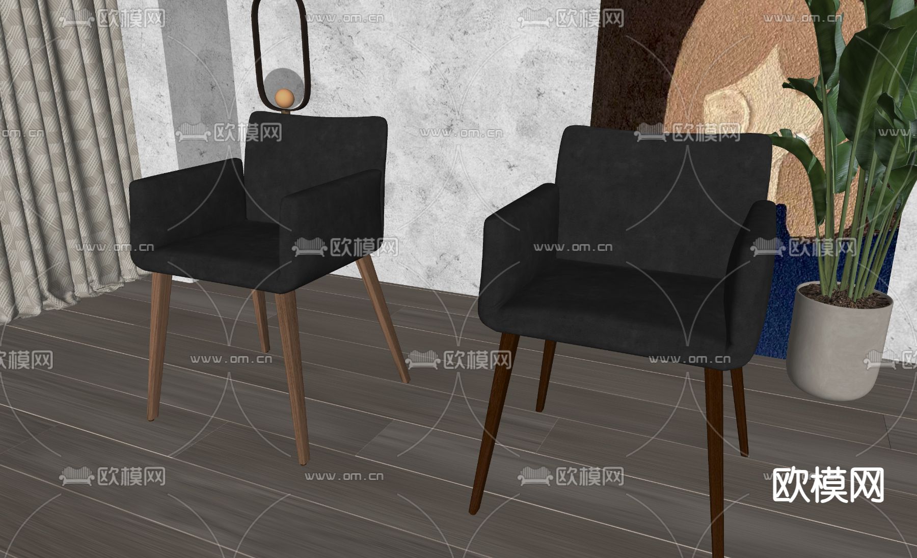 现代餐椅 单椅su模型下载（渲染图1）