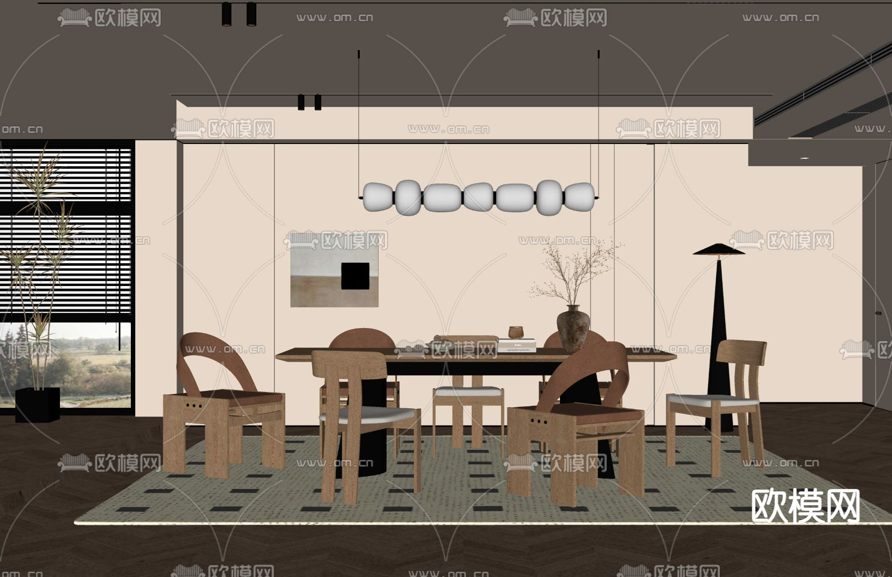 中古风餐厅su模型下载（渲染图1）