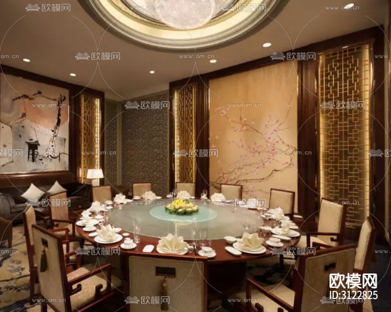 中餐厅cad施工图下载（渲染图8）