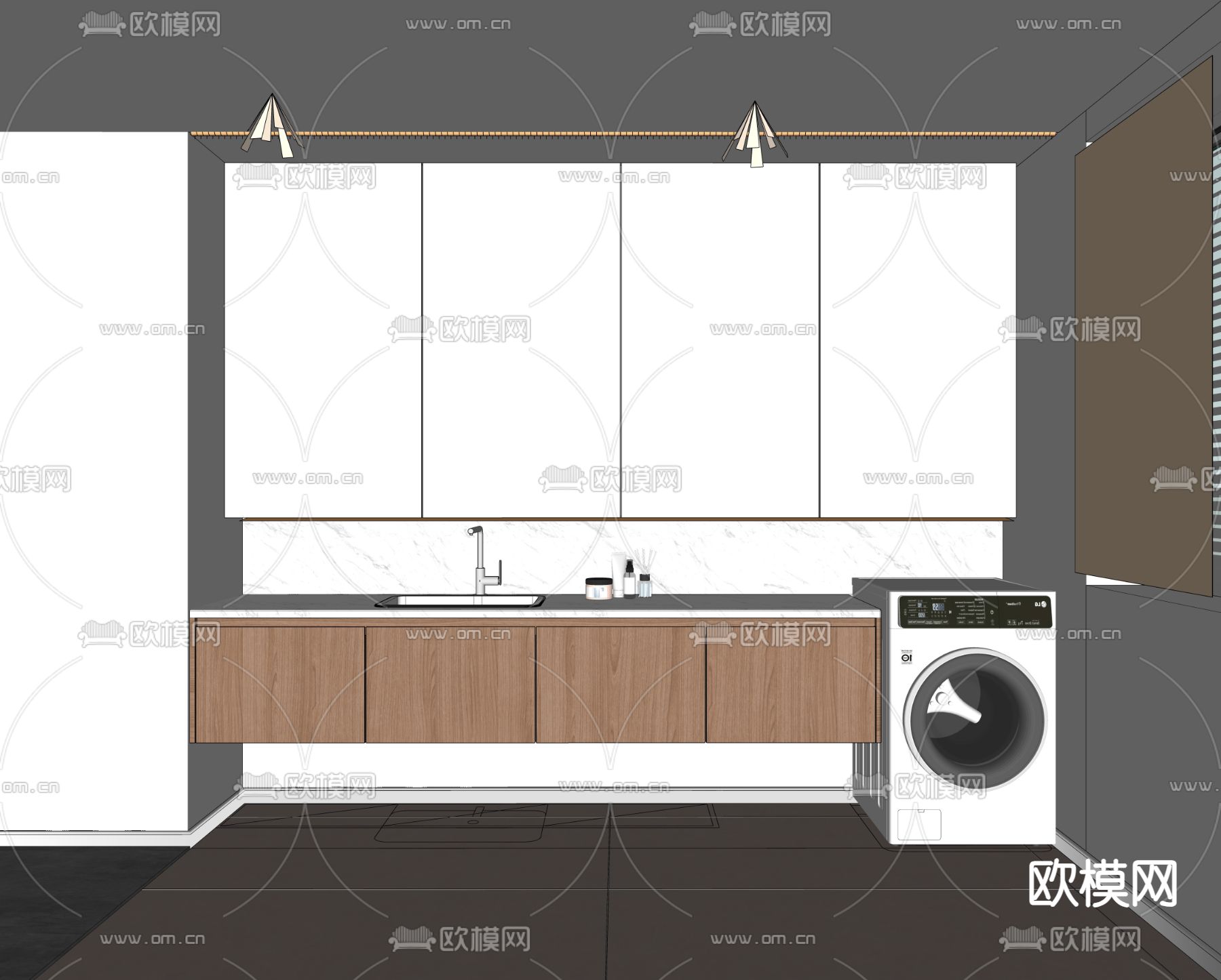 现代卫生间 洗手台su模型下载（渲染图3）