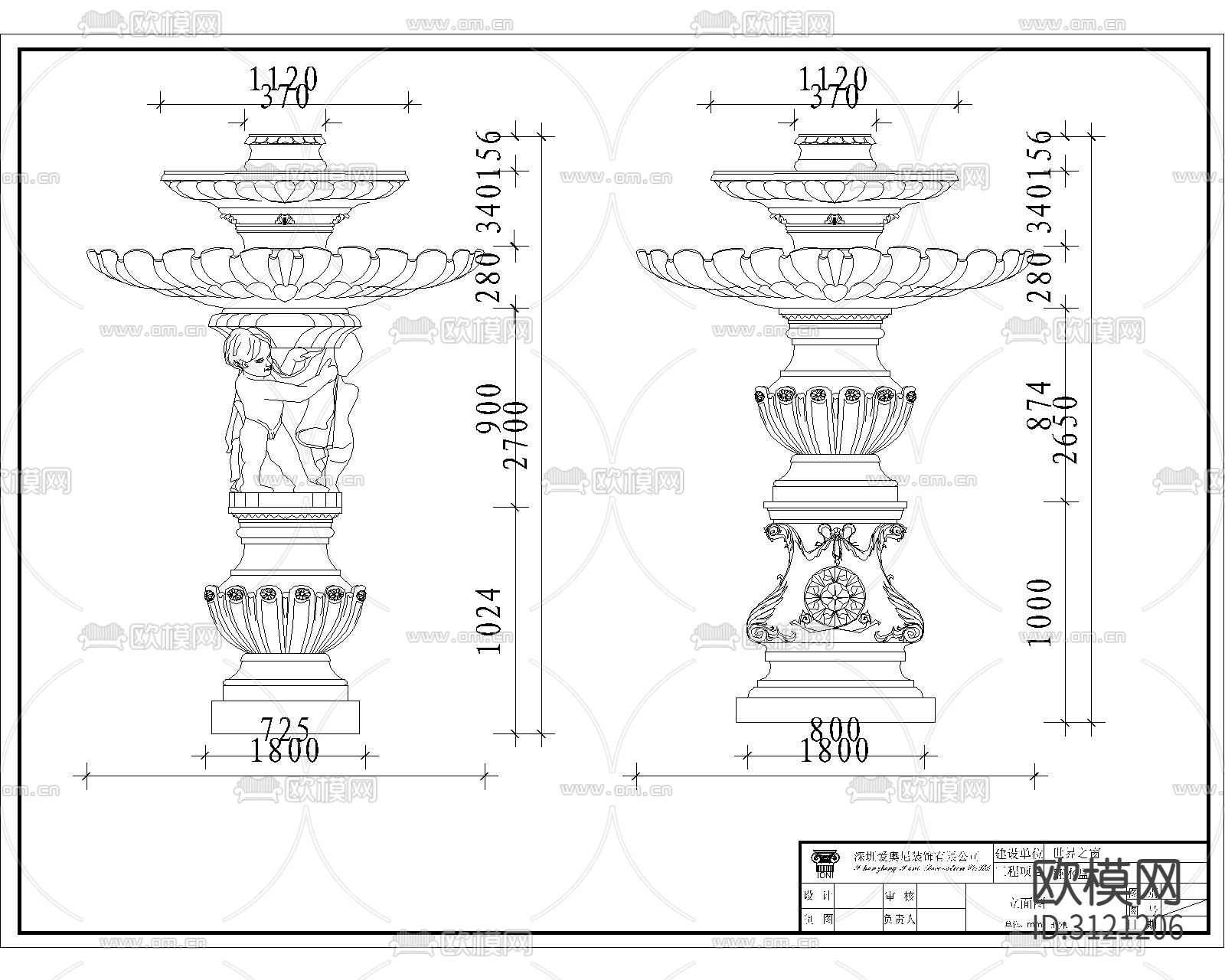 欧式构件 柱型cad立面图下载（渲染图8）