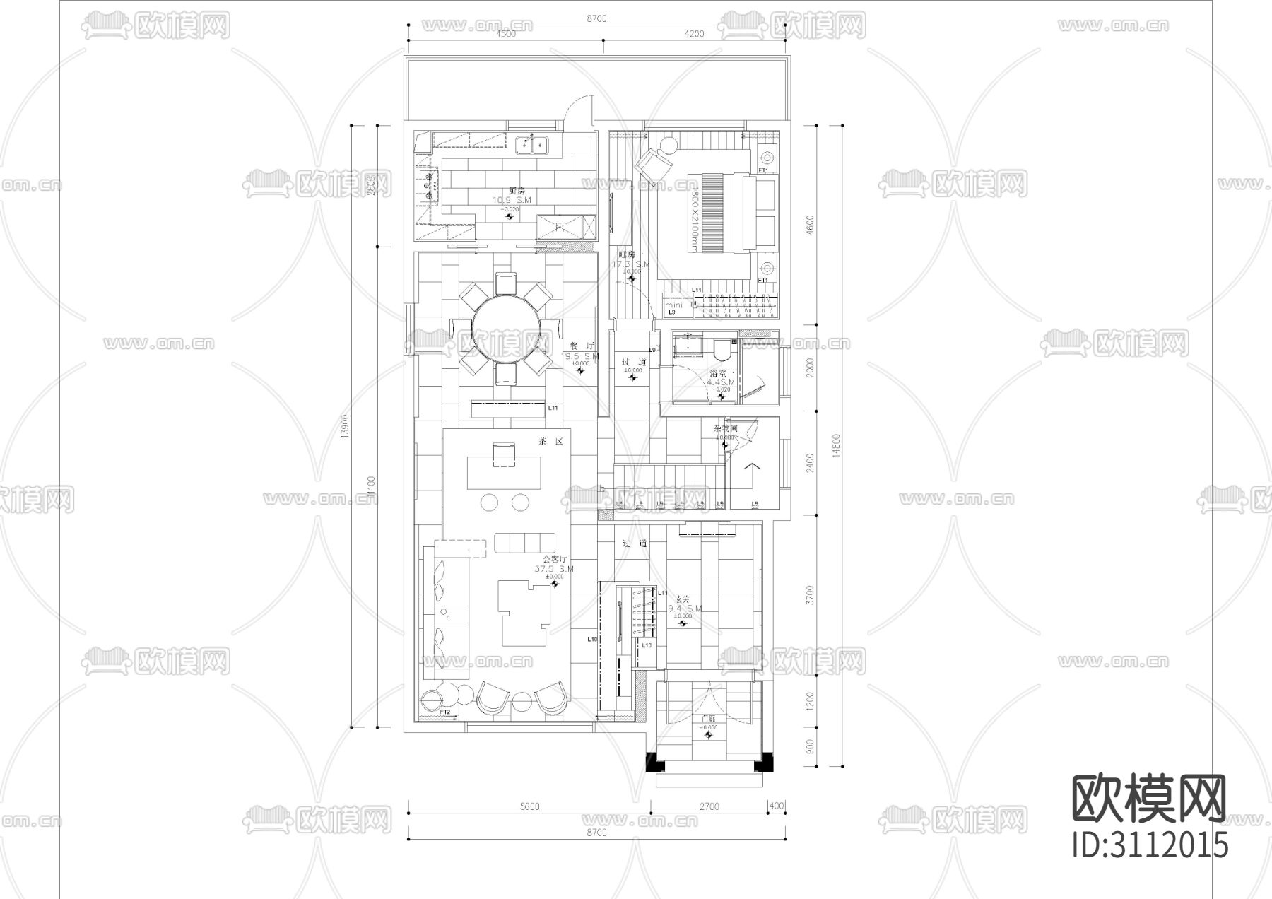 私人别墅 家装装修cad平面图下载（渲染图2）