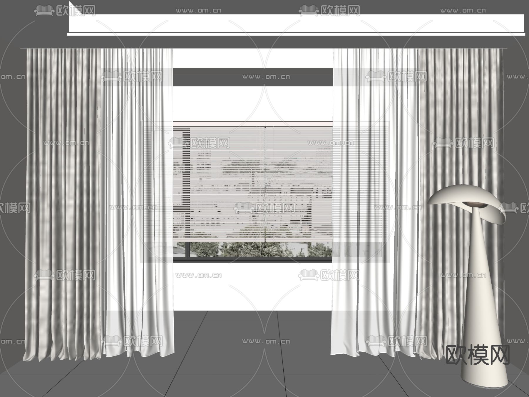 奶油风窗帘su模型下载（渲染图1）