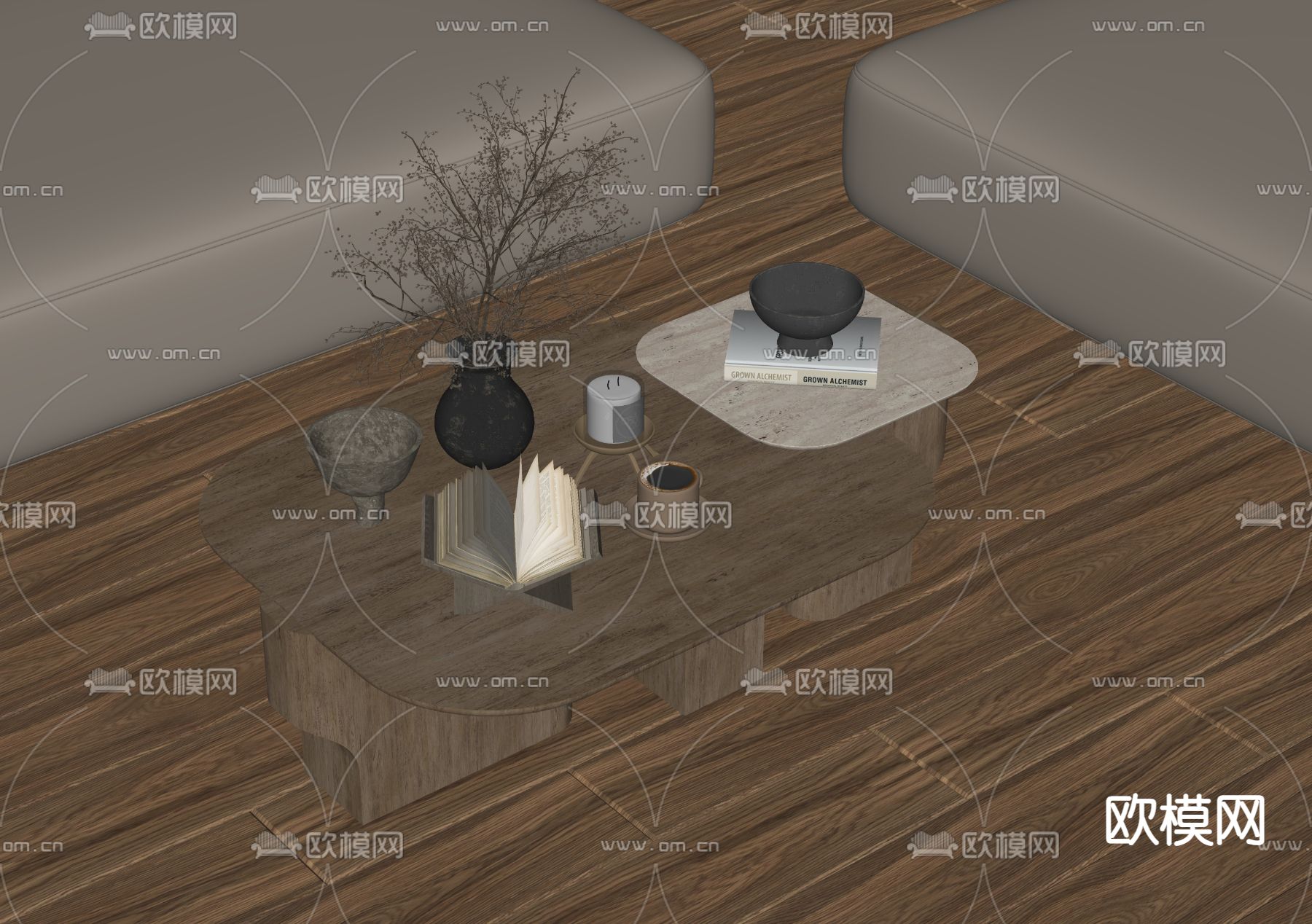 侘寂风茶几su模型下载（渲染图1）