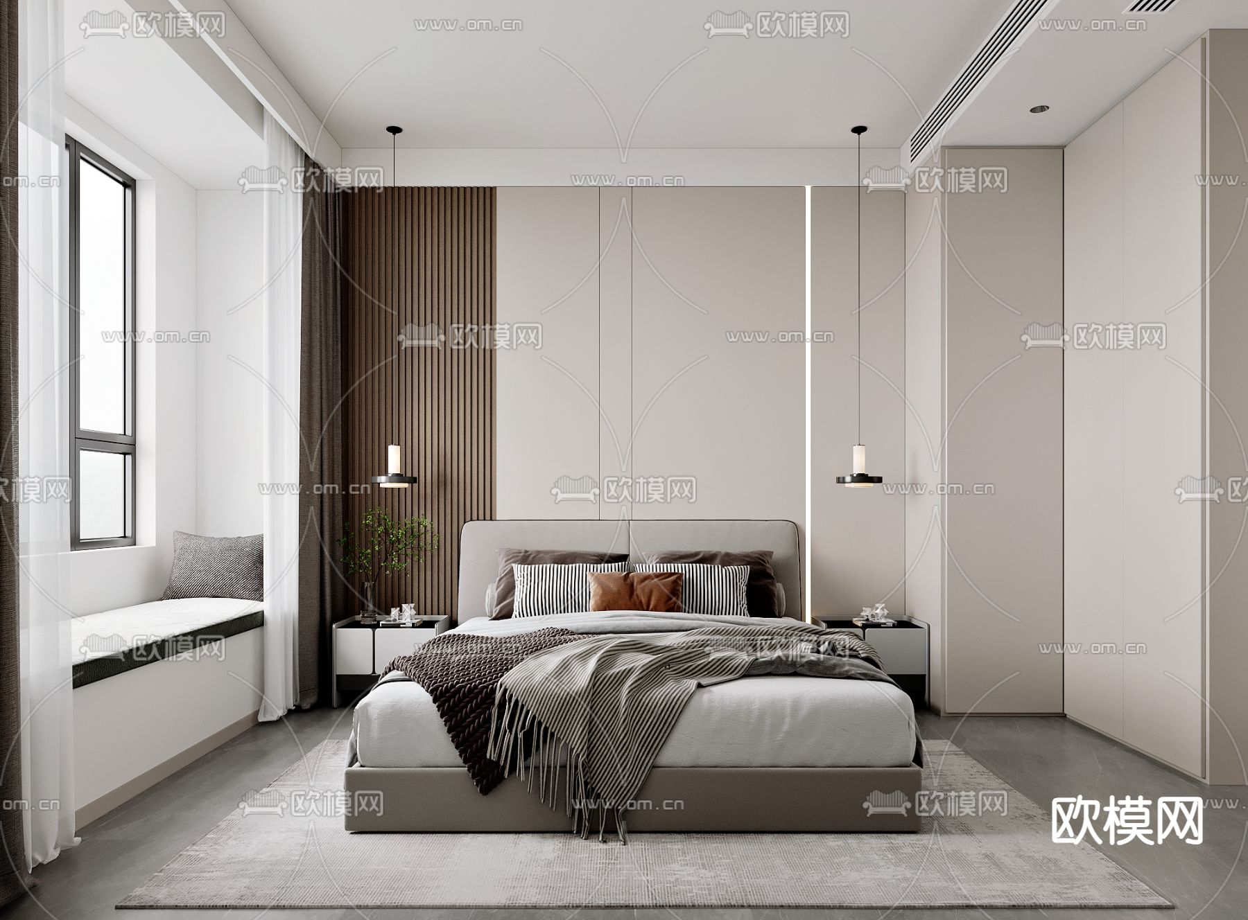 现代卧室 主人房3d模型下载