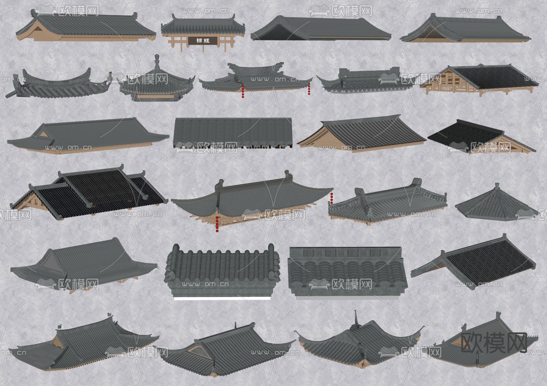 中式屋檐  古建屋顶 飞檐屋顶 瓦屋面su模型下载（渲染图2）