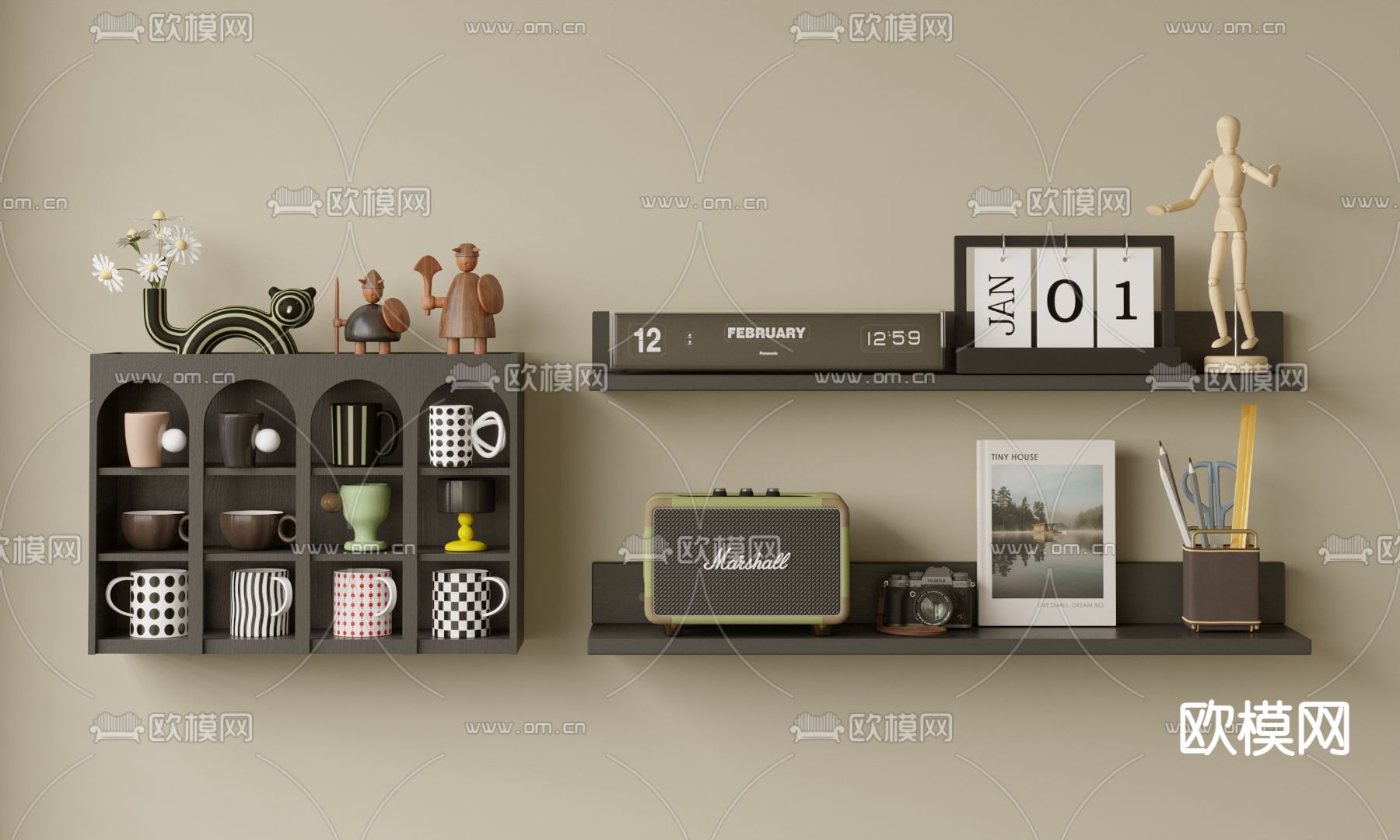 现代吊柜 壁挂置物架 展示架3d模型下载