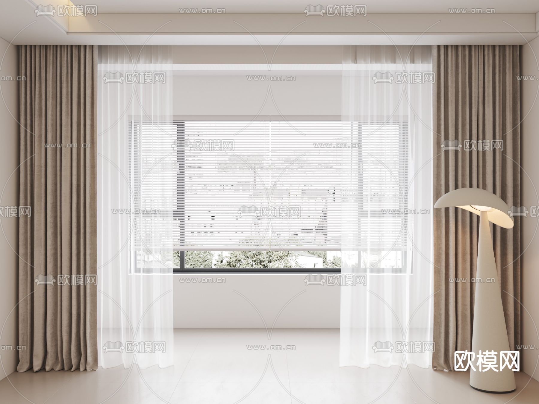 奶油风窗帘su模型下载（渲染图2）