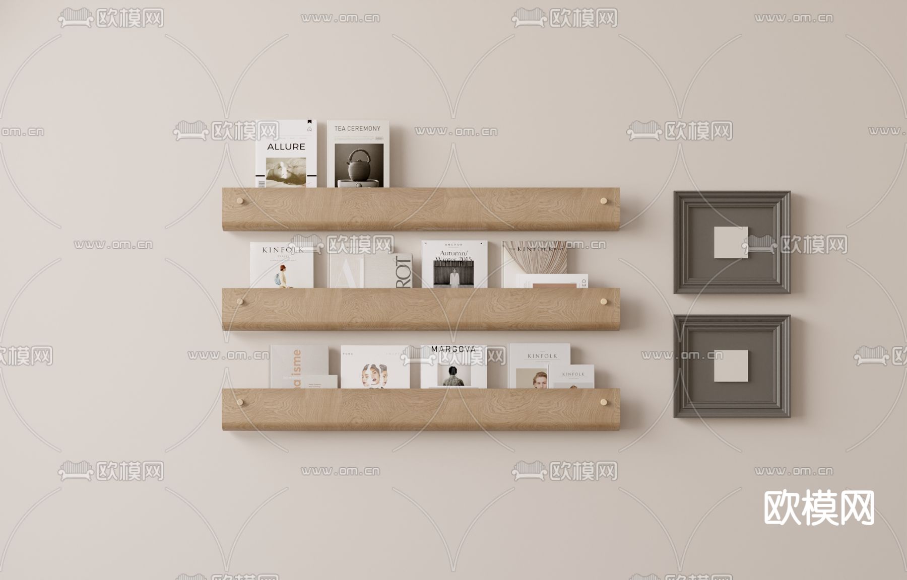 现代木纹装饰书架su模型下载（渲染图2）