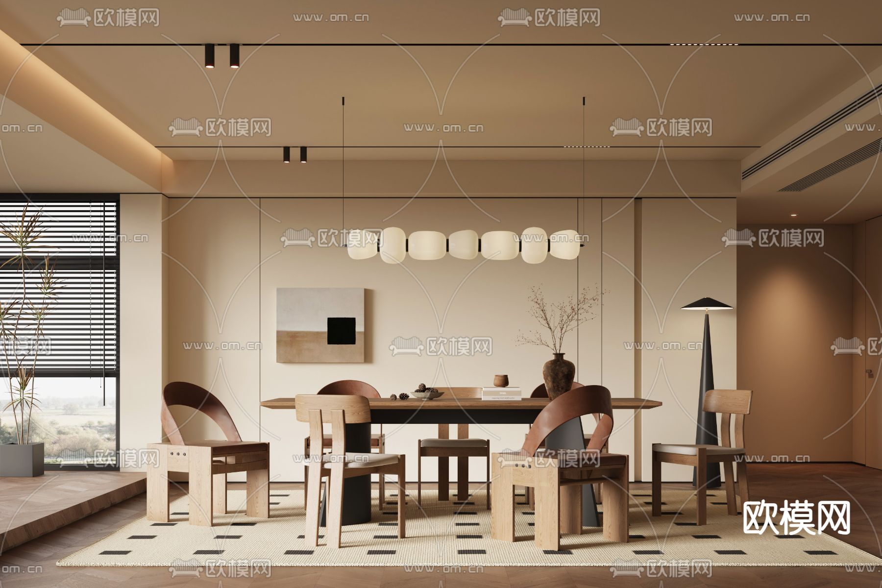 中古风餐厅su模型下载（渲染图2）