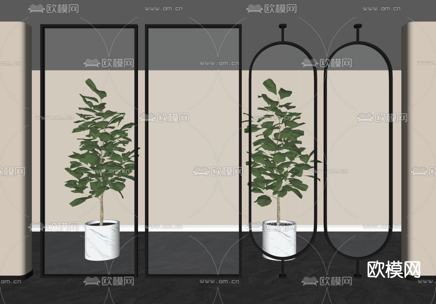 长虹玻璃隔断 屏风su模型下载（渲染图2）