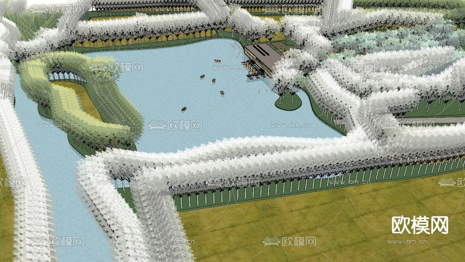 某公园码头su模型下载（渲染图1）