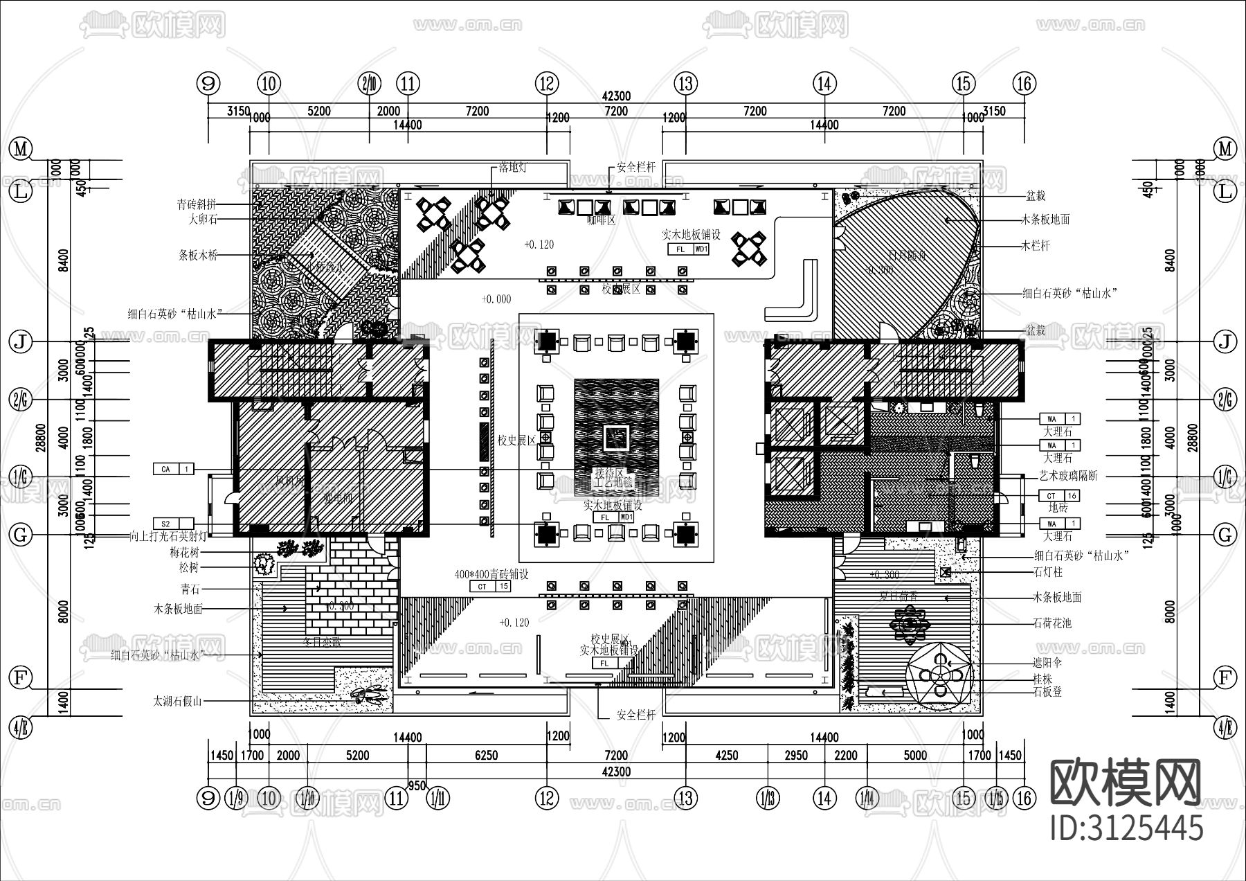 校史馆 展览馆cad平面图下载（渲染图1）