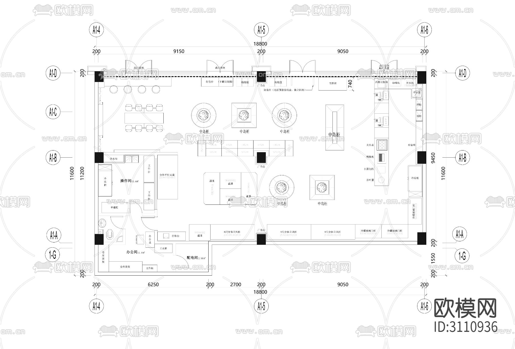 大超市 生活超市cad平面图下载（渲染图2）