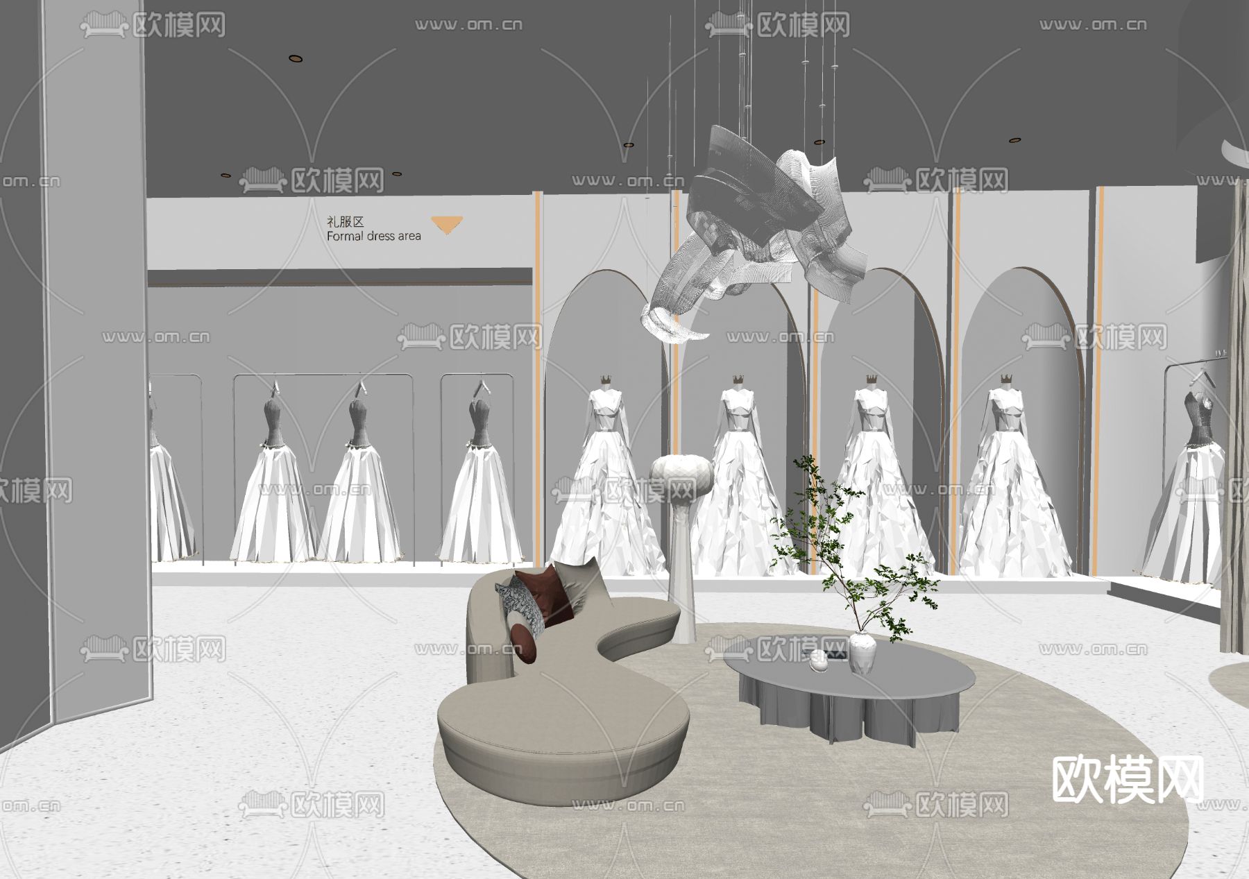 现代婚纱店su模型下载（渲染图2）