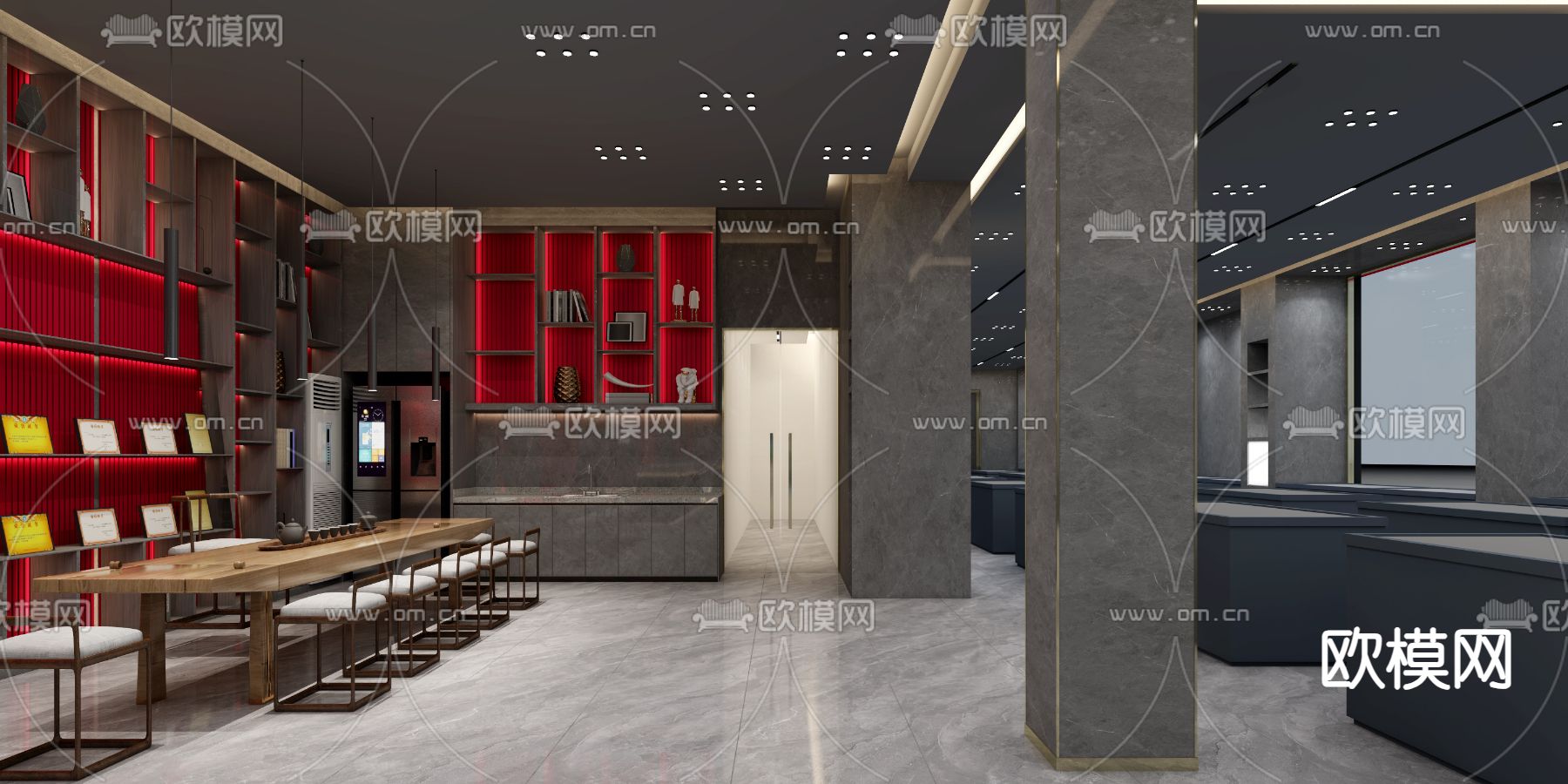 新中式奶茶店 甜品店3d模型下载（渲染图3）