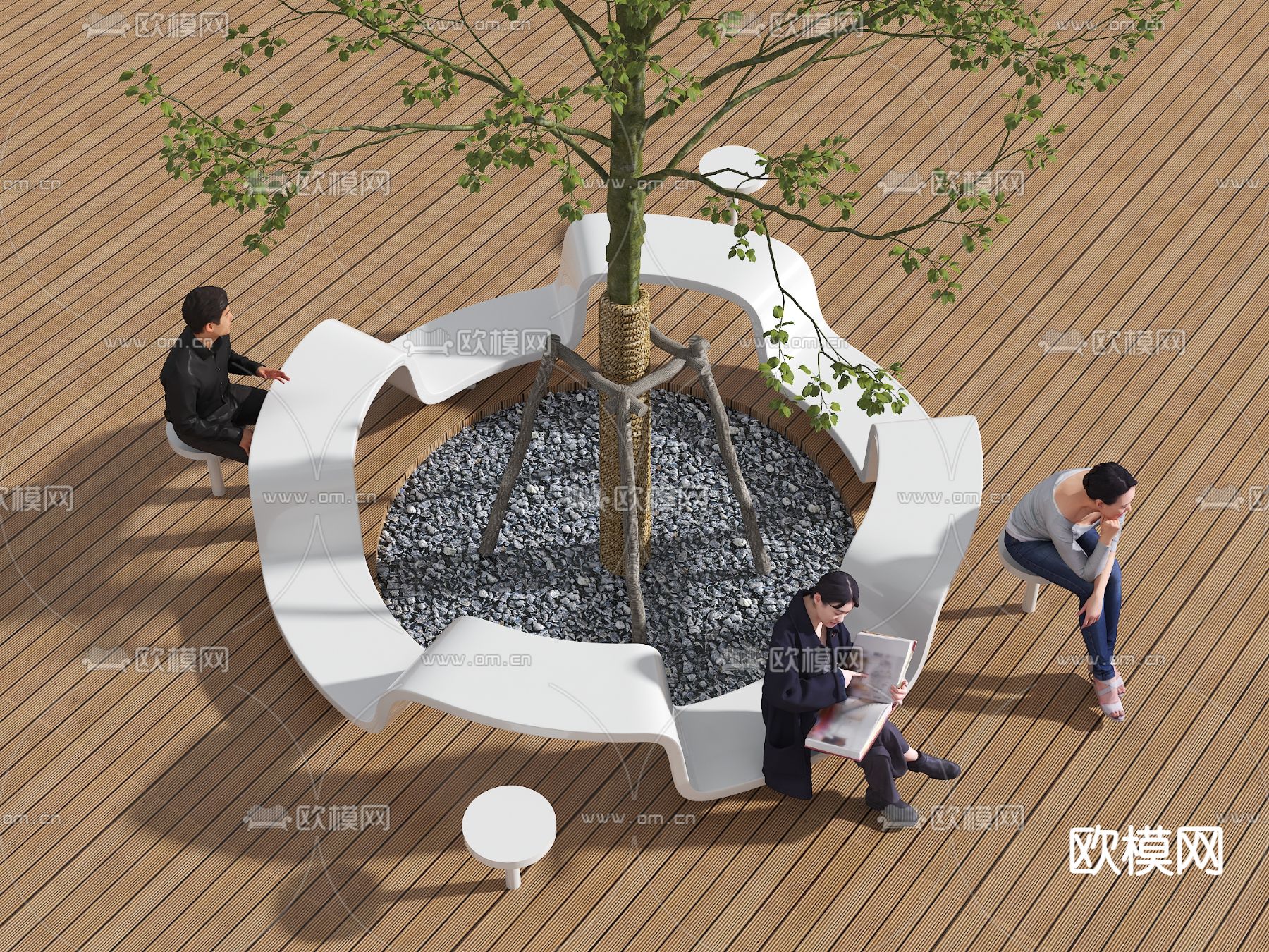 现代树池椅 公园座椅 户外椅su模型下载（渲染图1）