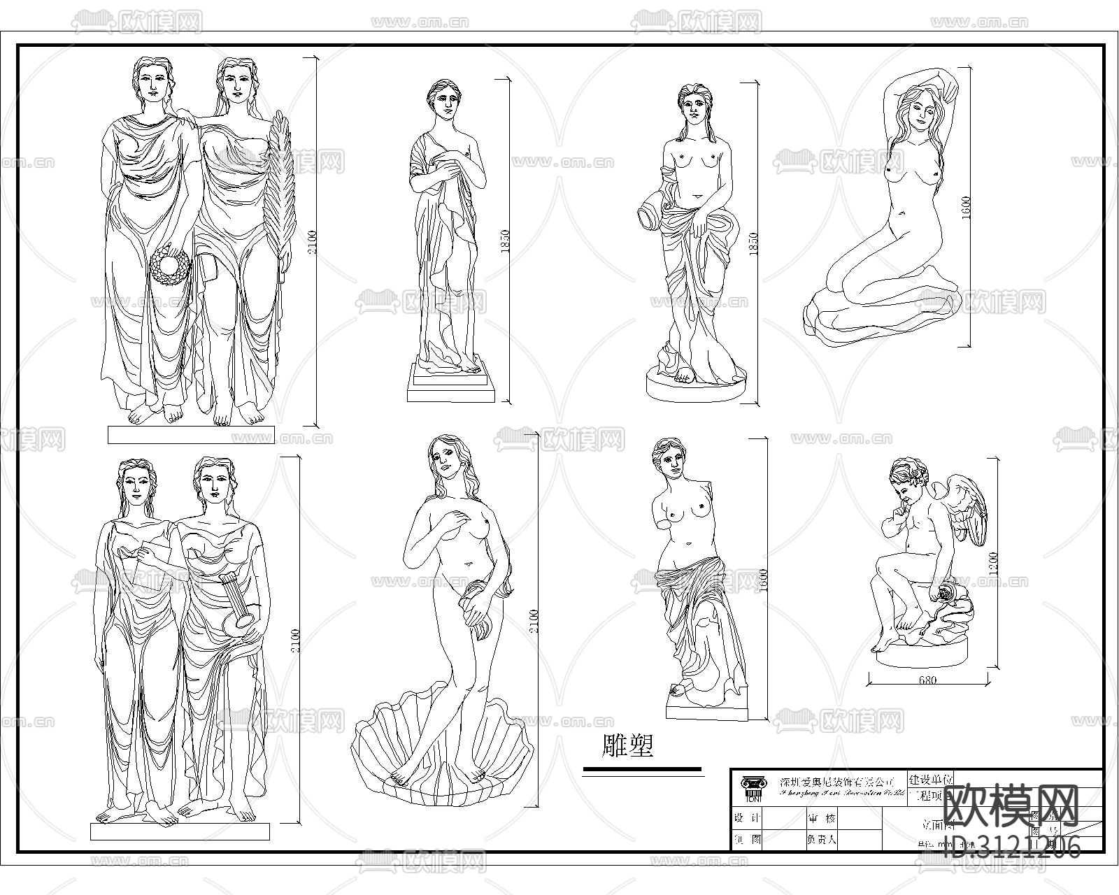 欧式构件 柱型cad立面图下载（渲染图9）